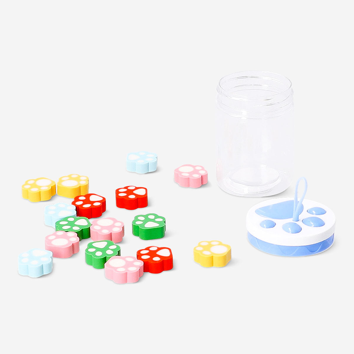 Set of playful paw erasers for office use, featuring colorful, cartoon-style animal paw designs from Flying Tiger Copenhagen.