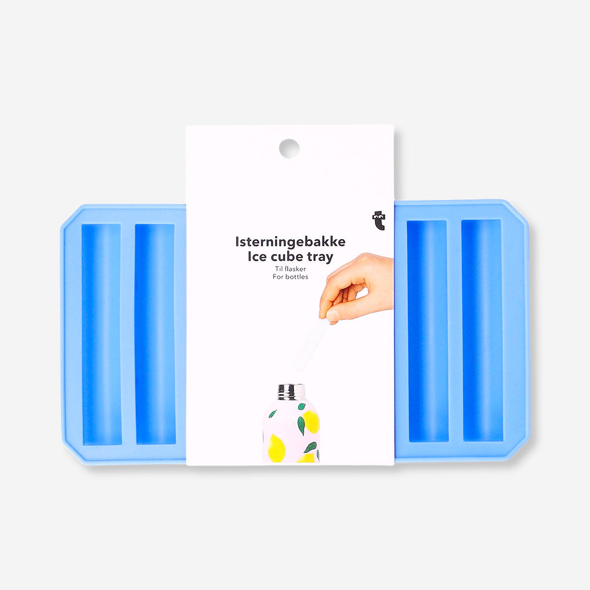 Flying Tiger Copenhagen bottle ice stick tray for making long, cylindrical ice cubes in a kitchen setting.