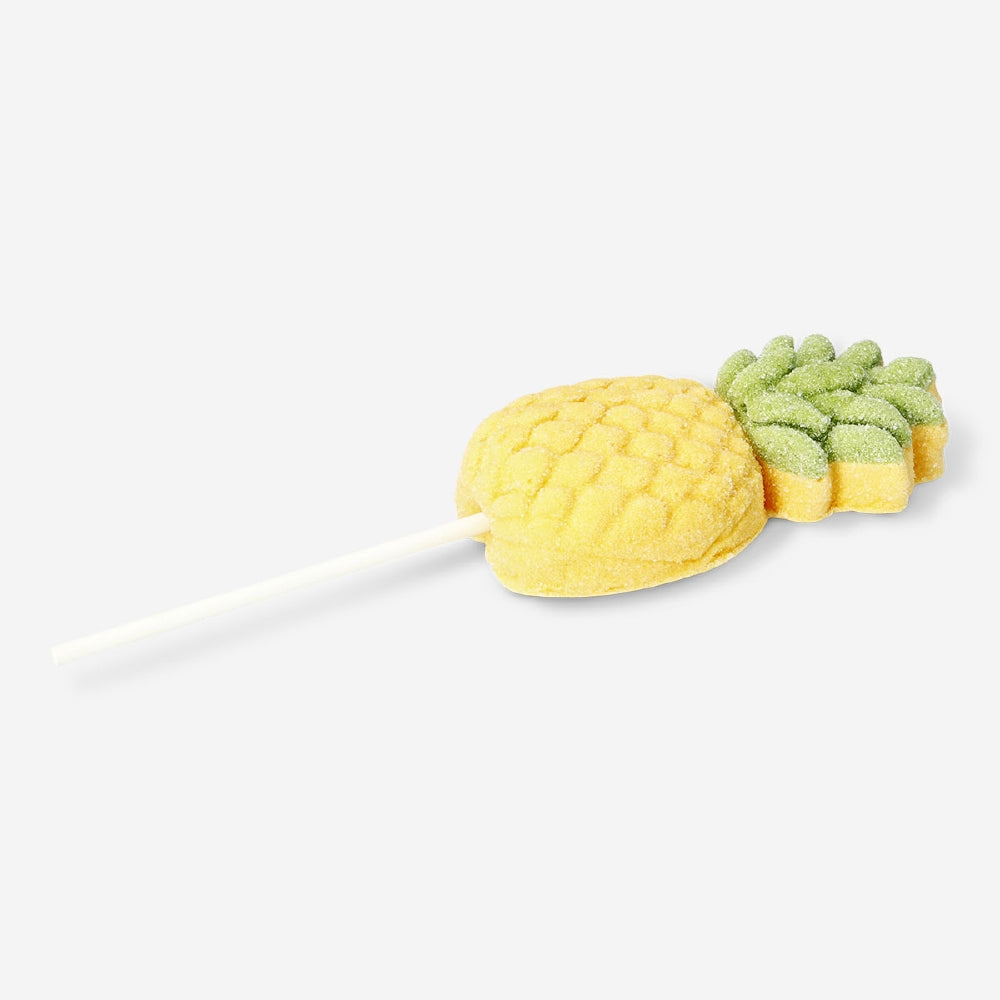 Flying Tiger Copenhagen pineapple-flavored marshmallow on a stick, soft and sweet treat for snacking.
