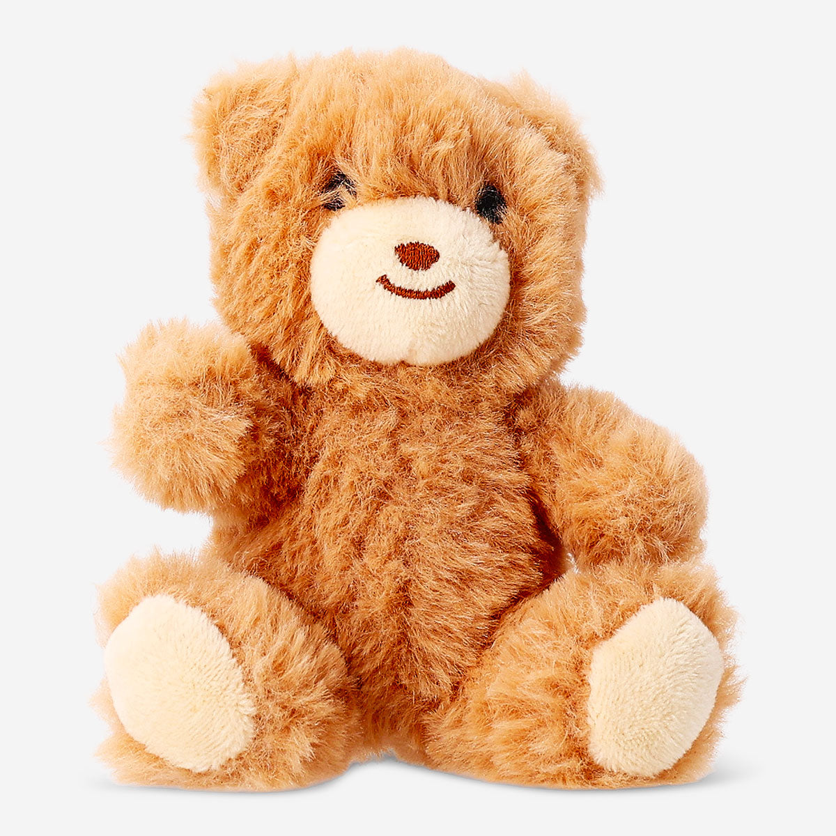 Flying Tiger Copenhagen plush teddy bear keyring, soft toy with embroidered face and small metal keyring attachment.