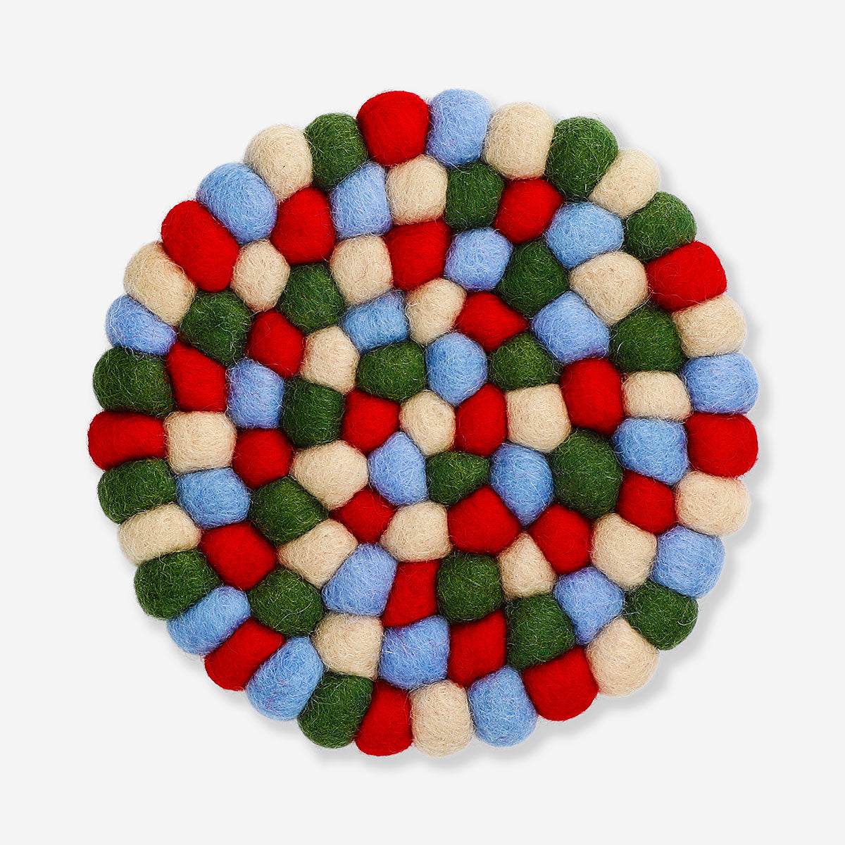 Colorful wool trivet in mixed colors, 19 cm, designed for kitchen use, by Flying Tiger Copenhagen.
