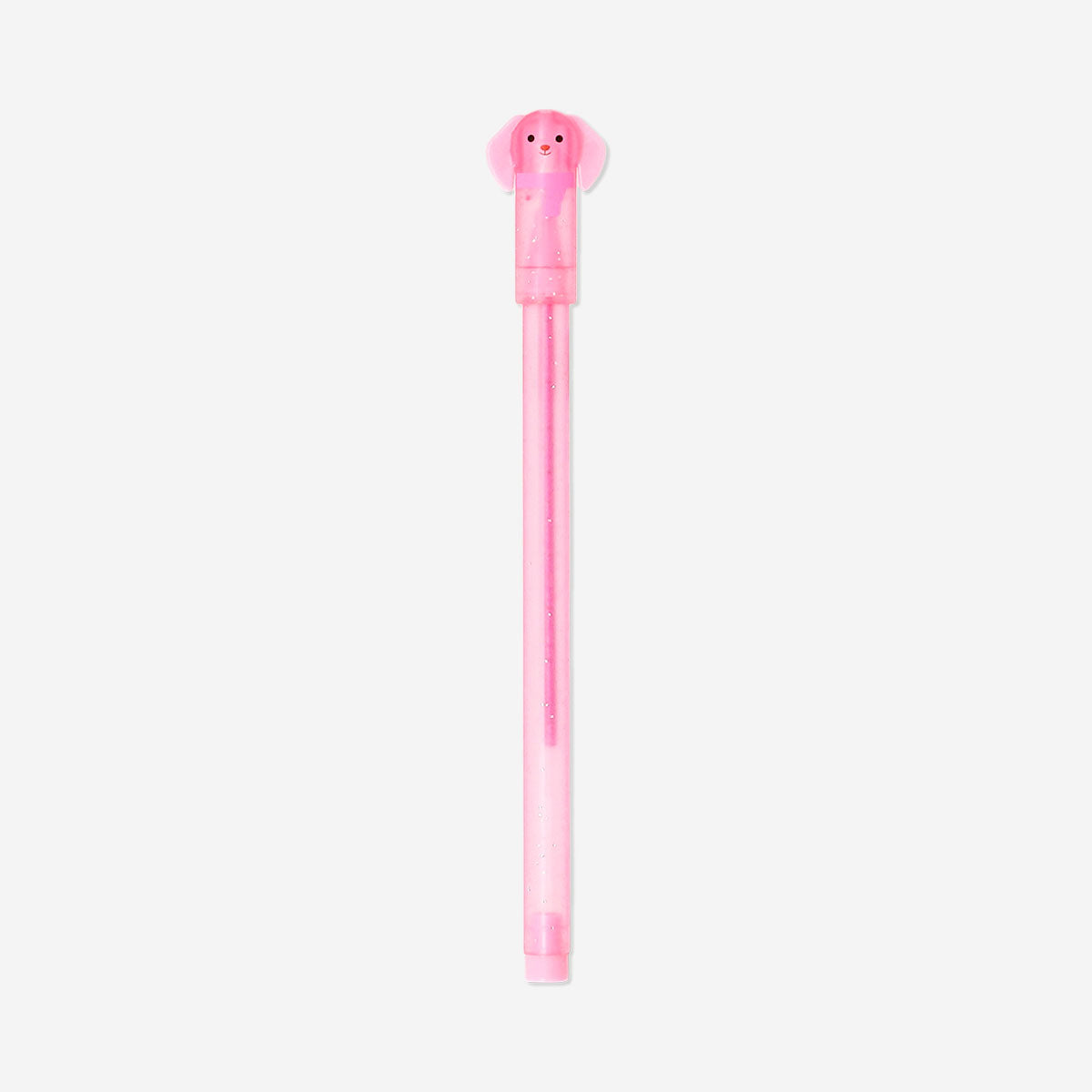 Set of four Flying Tiger Copenhagen glitter gel pens with cute dog toppers, ideal for office or creative writing.