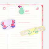 Set of four Flying Tiger Copenhagen magnetic bookmarks with colorful summer motifs, ideal for marking pages in office or reading materials.