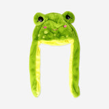 Plush frog hat with moving hands