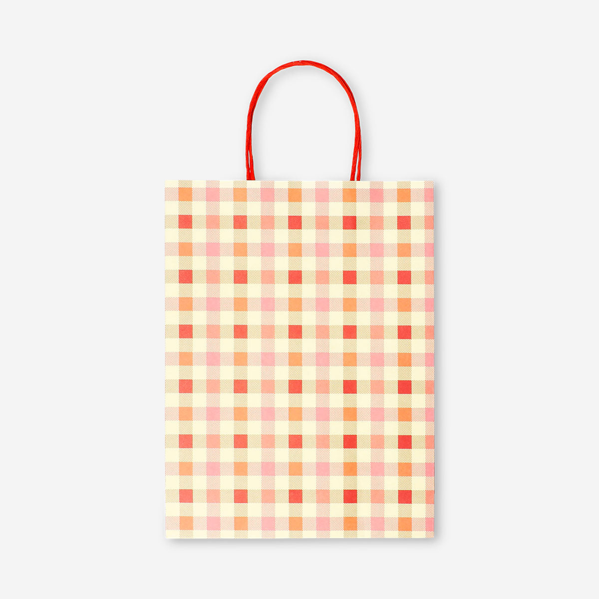 Checkered gift bag from Flying Tiger Copenhagen, 25x33 cm, with a stylish check pattern and sturdy handles for office gifts.