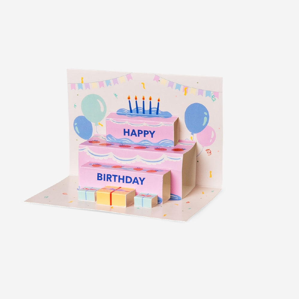 Flying Tiger Copenhagen pop-up birthday cake office card with colorful, detailed cake design for celebrating special occasions.