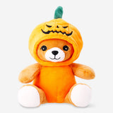 Flying Tiger Copenhagen plush teddy toy dressed as a pumpkin, soft and adorable Halloween-themed stuffed animal for kids.