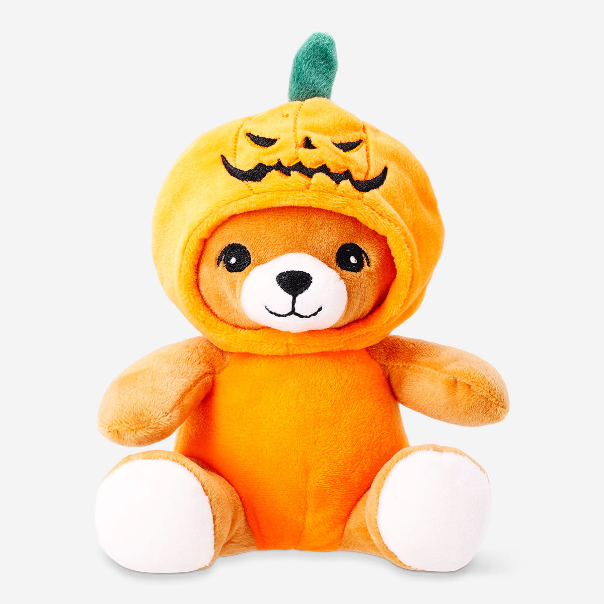 Flying Tiger Copenhagen plush teddy toy dressed as a pumpkin, soft and adorable Halloween-themed stuffed animal for kids.