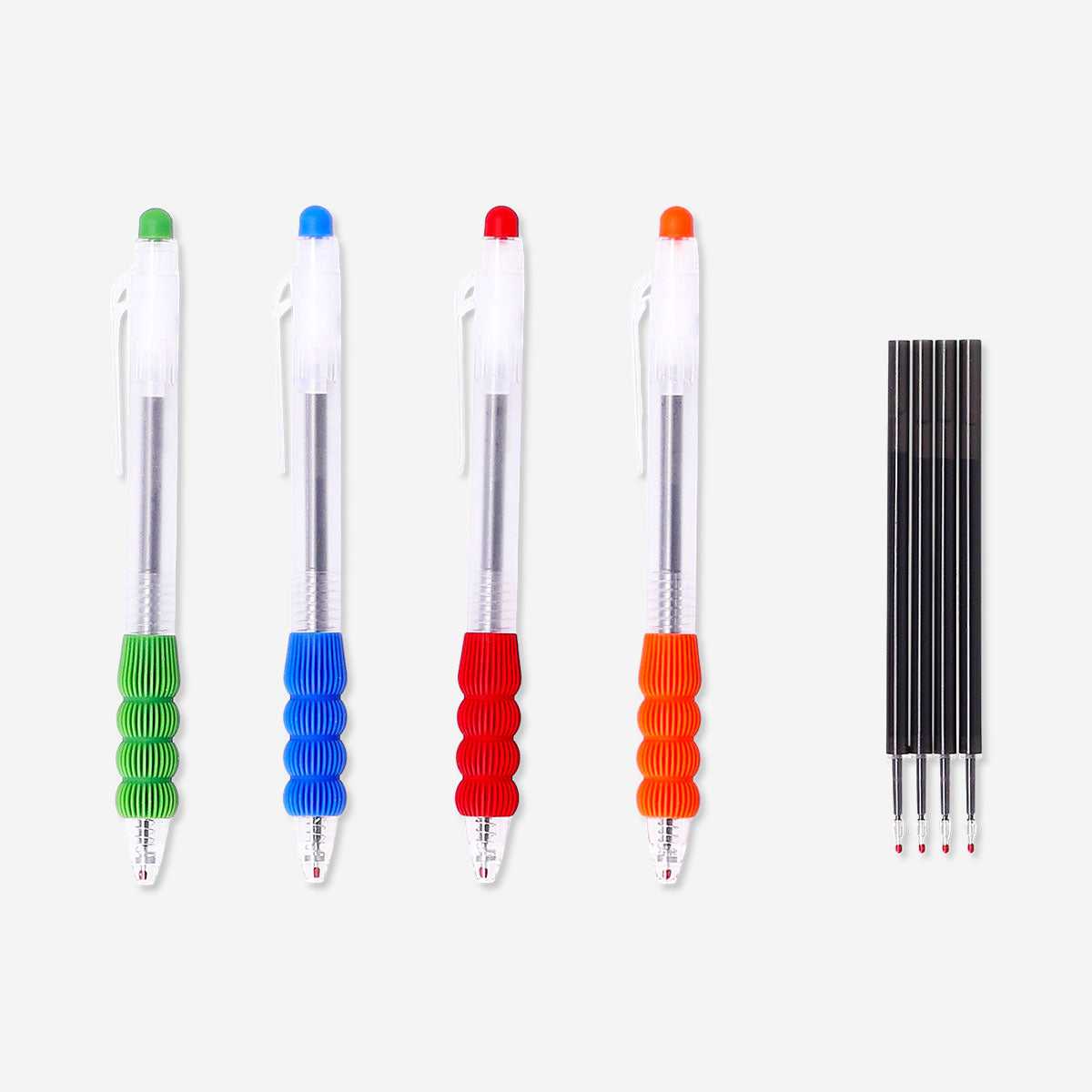 Set of four Flying Tiger Copenhagen erasable office pens with black refills, perfect for writing and easy to erase.