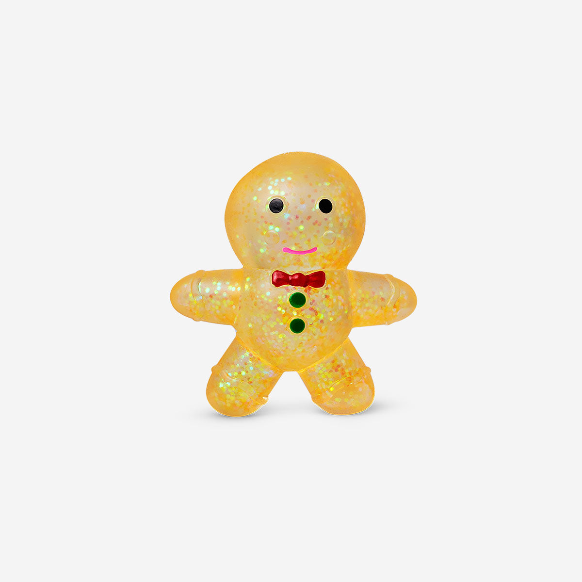 Flying Tiger Copenhagen Gingerbread Man Press Me Toy gadget with a smiling gingerbread figure and colorful design.