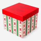 Flying Tiger Copenhagen gift box with colorful stripes and bows, 14x14 cm, ideal for office gift wrapping or presents.