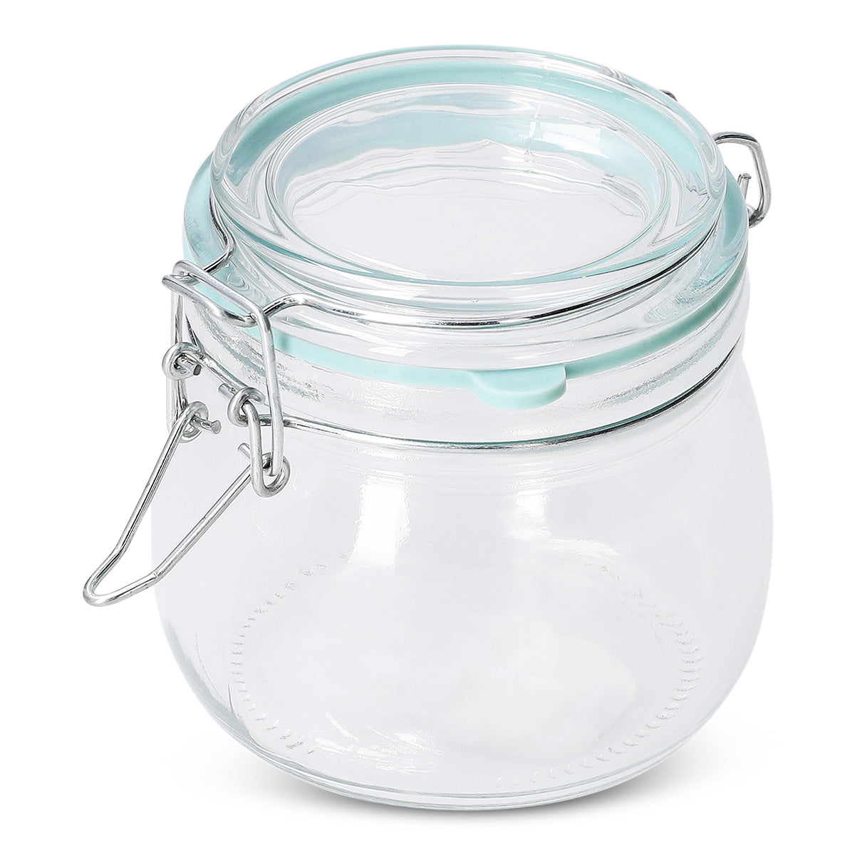 Glass jar with green rim, 13 cm in height, ideal for kitchen storage, from Flying Tiger Copenhagen.