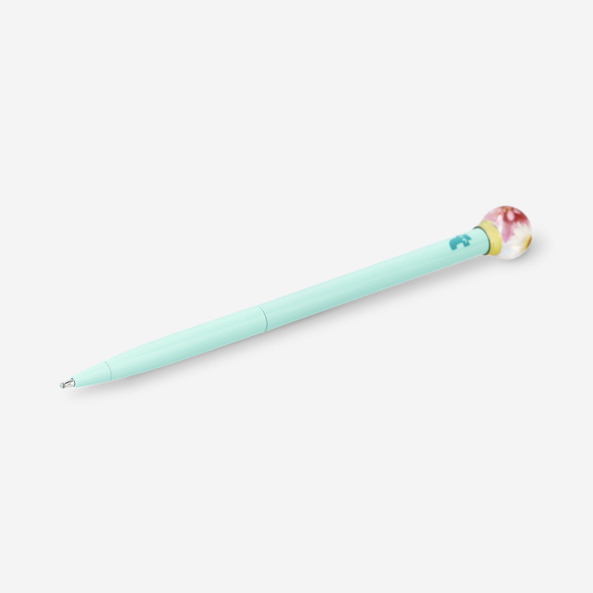 Turquoise pen with flower globe