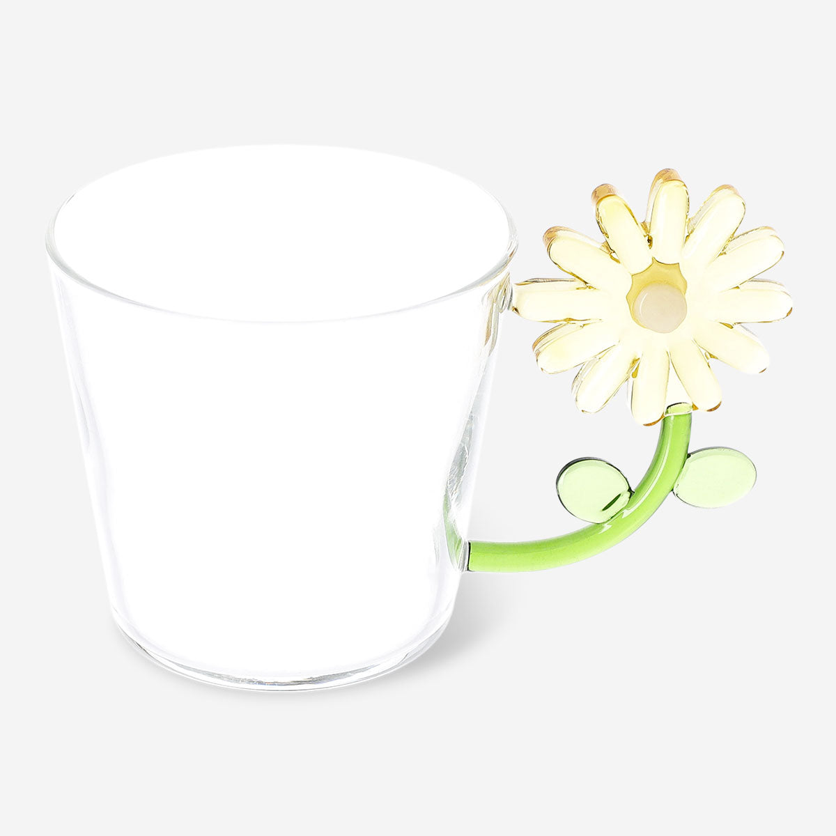 Yellow flower handle glass, 230ml kitchen drinking glass by Flying Tiger Copenhagen with colorful floral design.