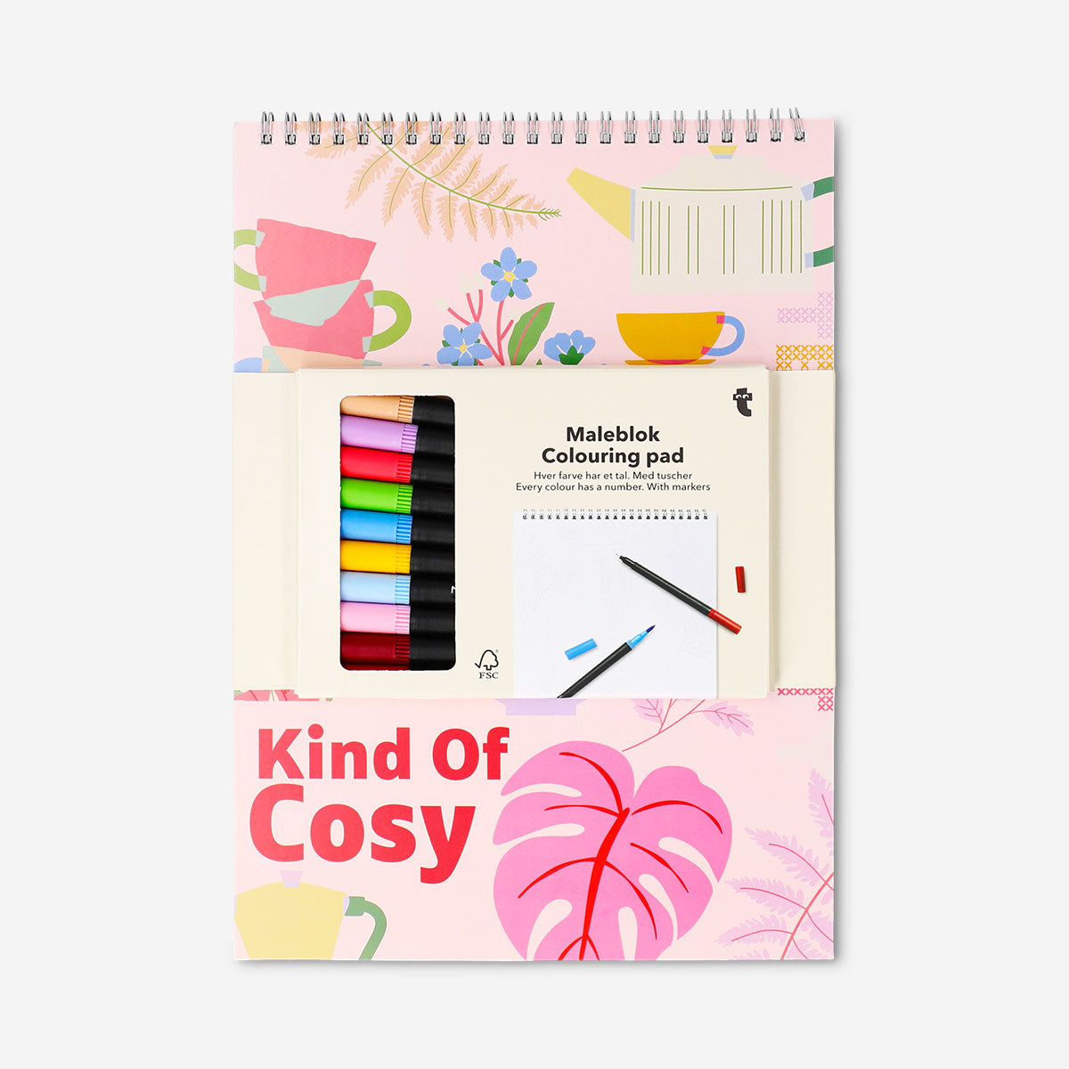 Colour by numbers colouring pad with markers from Flying Tiger Copenhagen, featuring vibrant artwork for creative hobby fun.