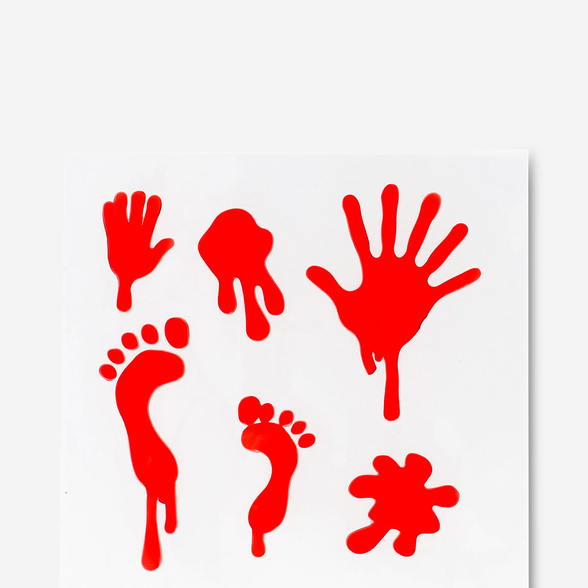 Six Bloody window decorations for Halloween party, featuring spooky blood splatters and creepy designs by Flying Tiger Copenhagen.
