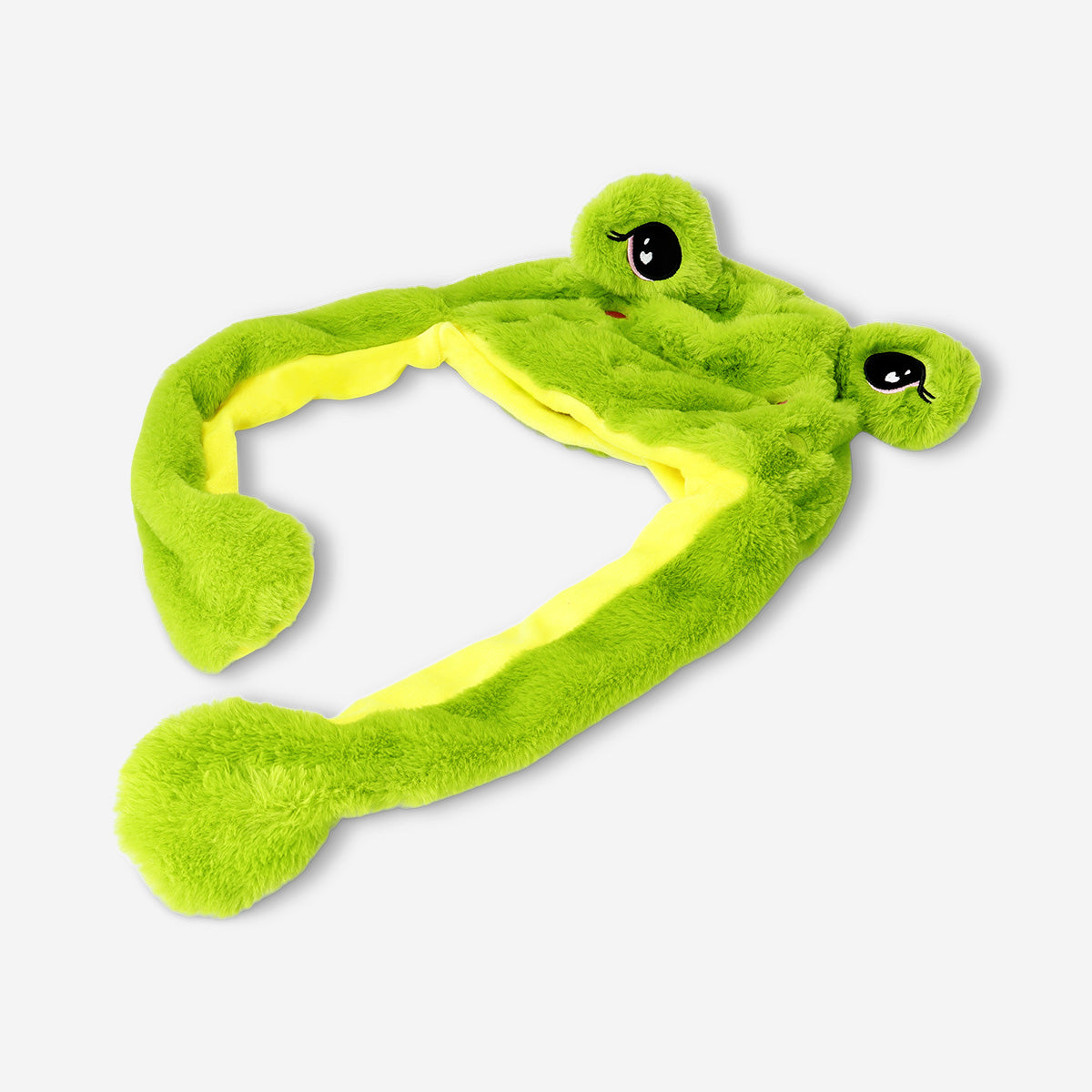Plush frog hat with moving hands