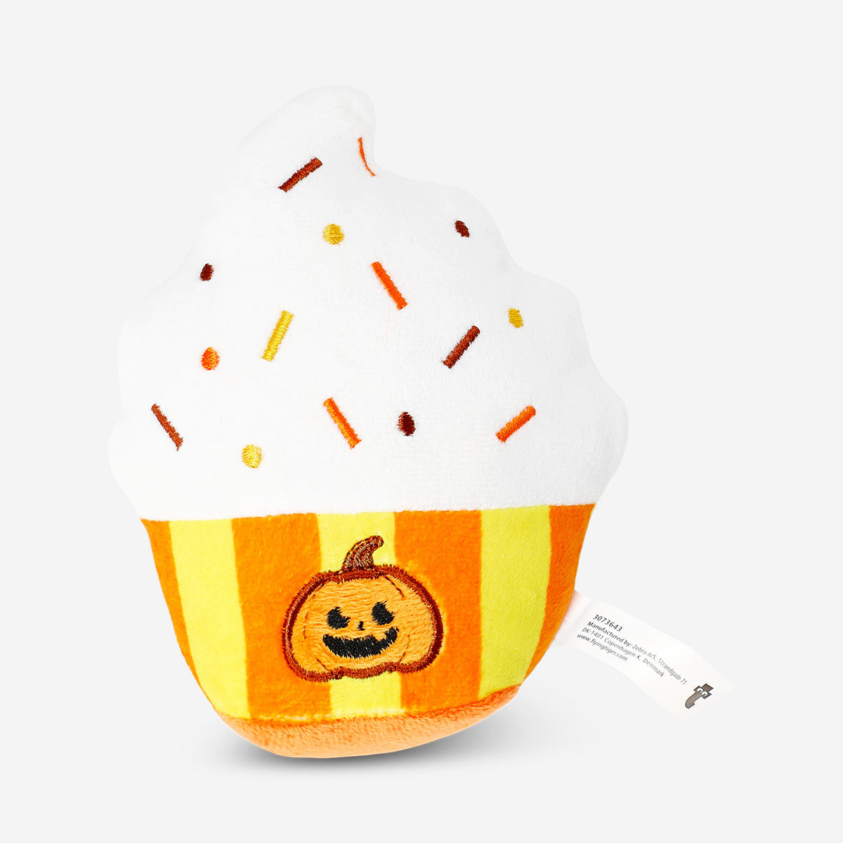 Flying Tiger Copenhagen pumpkin cupcake pet toy, leisure toy for dogs or cats, with bright orange pumpkin cupcake design.
