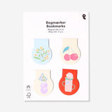 Set of four Flying Tiger Copenhagen magnetic flower bookmarks, colorful paper clips with floral designs for office or reading use.
