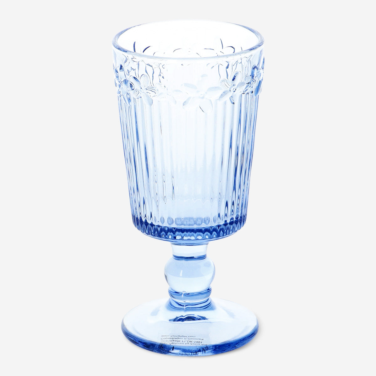 Blått vinglas med upphöjda blommor - 250 ml