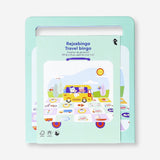 Travel bingo game by Flying Tiger Copenhagen with colorful cards and tokens for fun on the go.