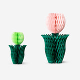 Two honeycomb flower table decorations for parties, colorful and lightweight, from Flying Tiger Copenhagen.