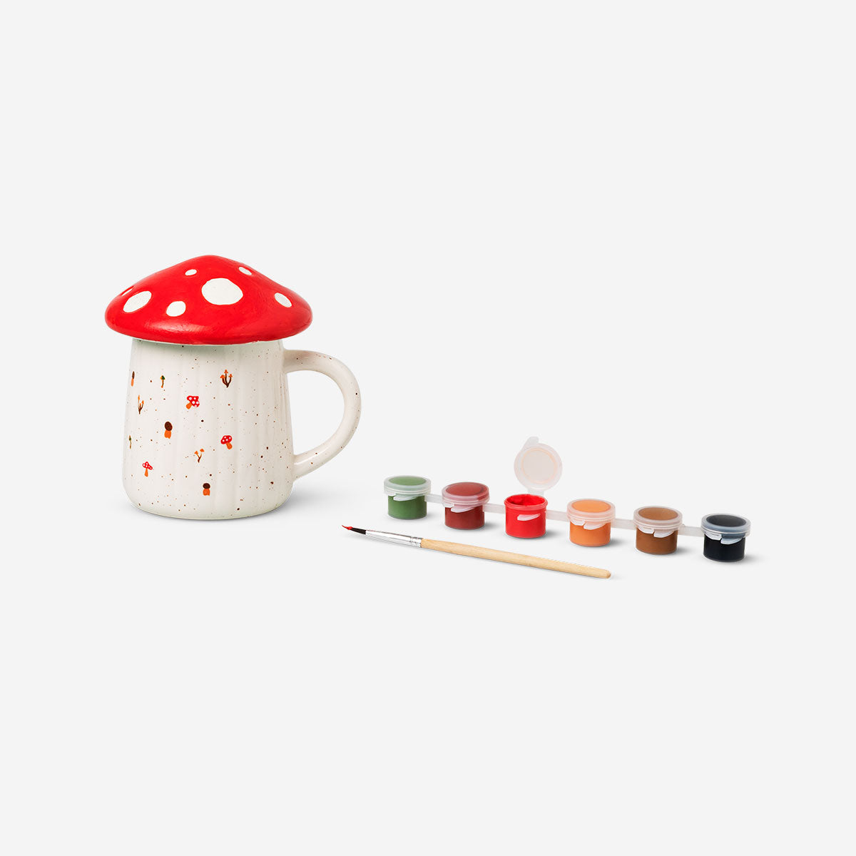 DIY mushroom mug by Flying Tiger Copenhagen, 200 ml, hobby kit with a ceramic mug featuring mushroom-themed designs.