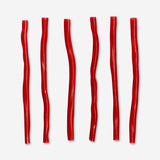 Strawberry-flavored gummy candy cables from Flying Tiger Copenhagen, colorful and chewy snack for sweet treats.