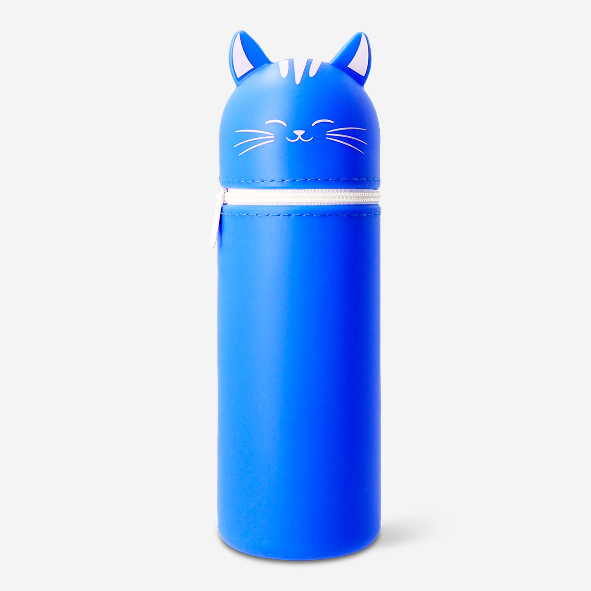 Blue silicone cat pencil case for office use, featuring a playful cat design by Flying Tiger Copenhagen.