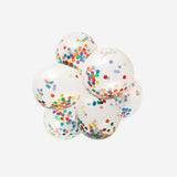 Six colorful balloons with rainbow confetti inside, perfect for party decorations, by Flying Tiger Copenhagen.