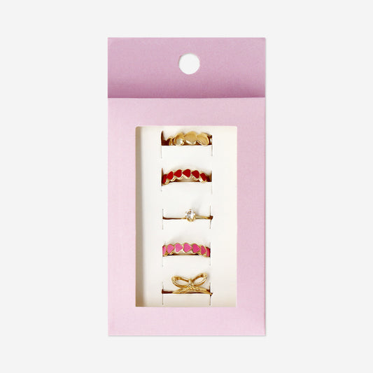 Set of adjustable rings - Pink and red hearts