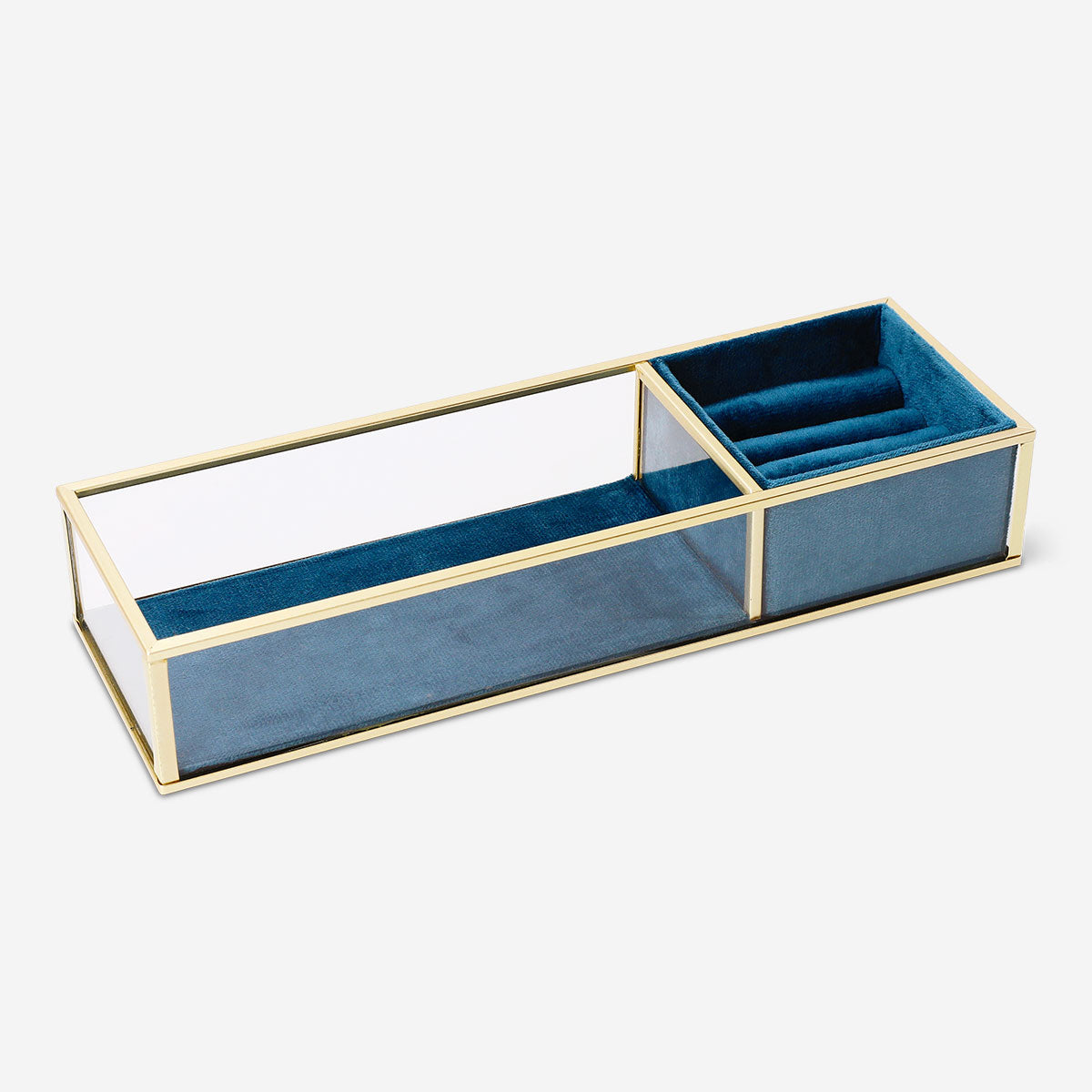 Velvet and glass trinket tray in 28 cm, stylish home decor by Flying Tiger Copenhagen, perfect for jewelry and small accessories.