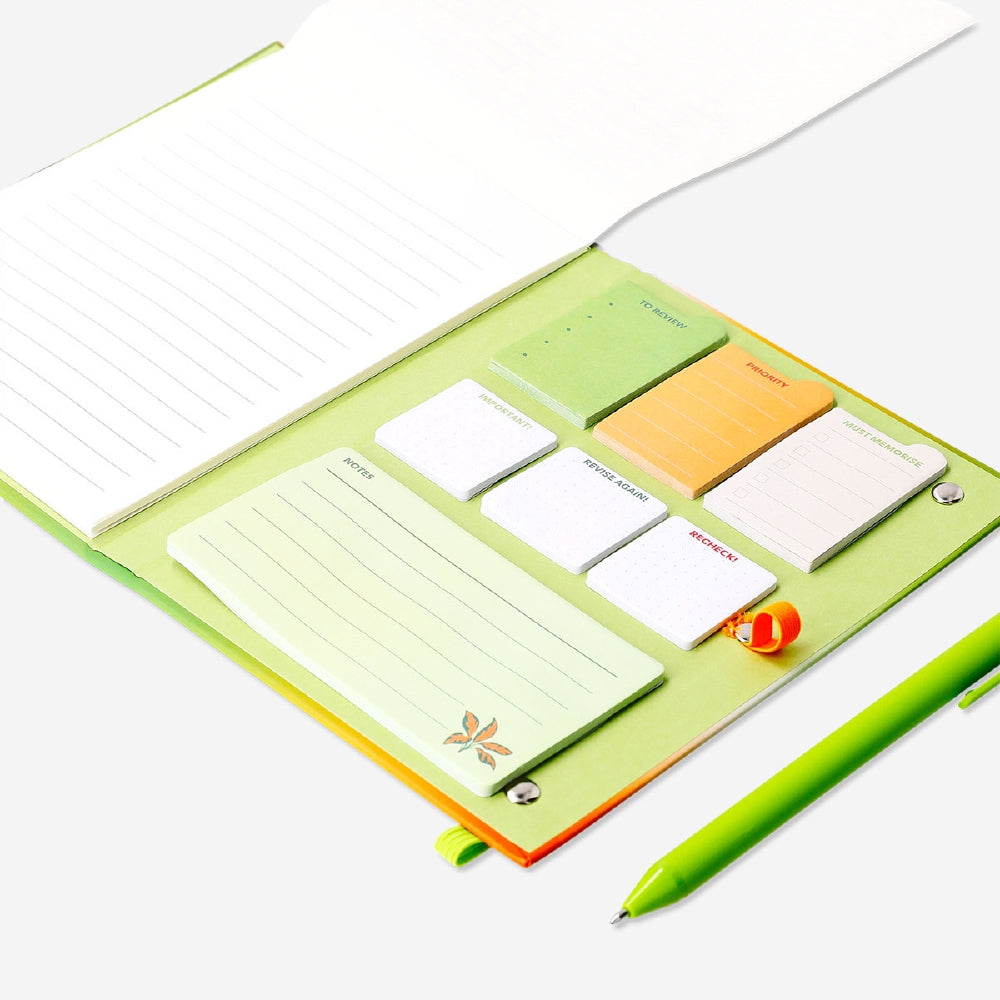 Gradient Flying Tiger Copenhagen notepad with pen and sticky notes, ideal for office organization and note-taking.