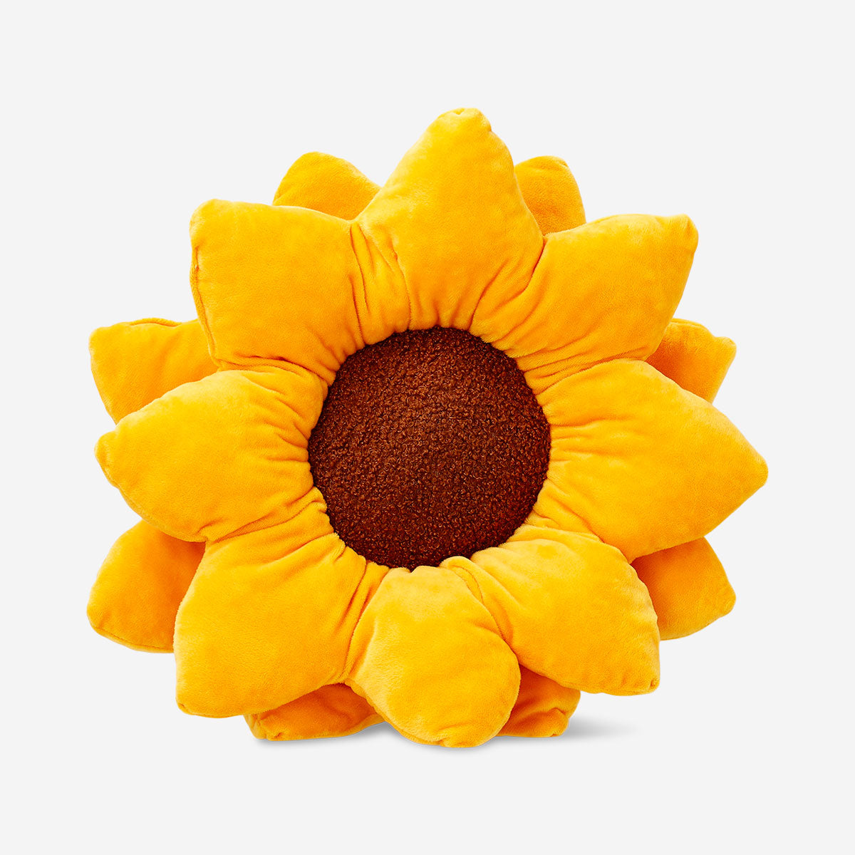 Yellow sunflower cushion from Flying Tiger Copenhagen, 39 cm, soft fabric with sunflower design, perfect for home decor.
