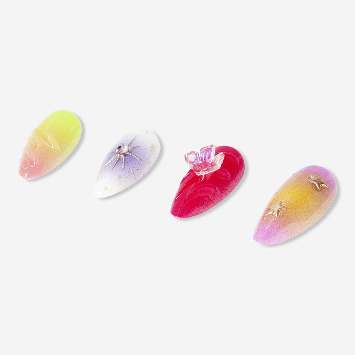 Flying Tiger Copenhagen party design press-on nails with colorful, festive nail art for a stylish personal care look.