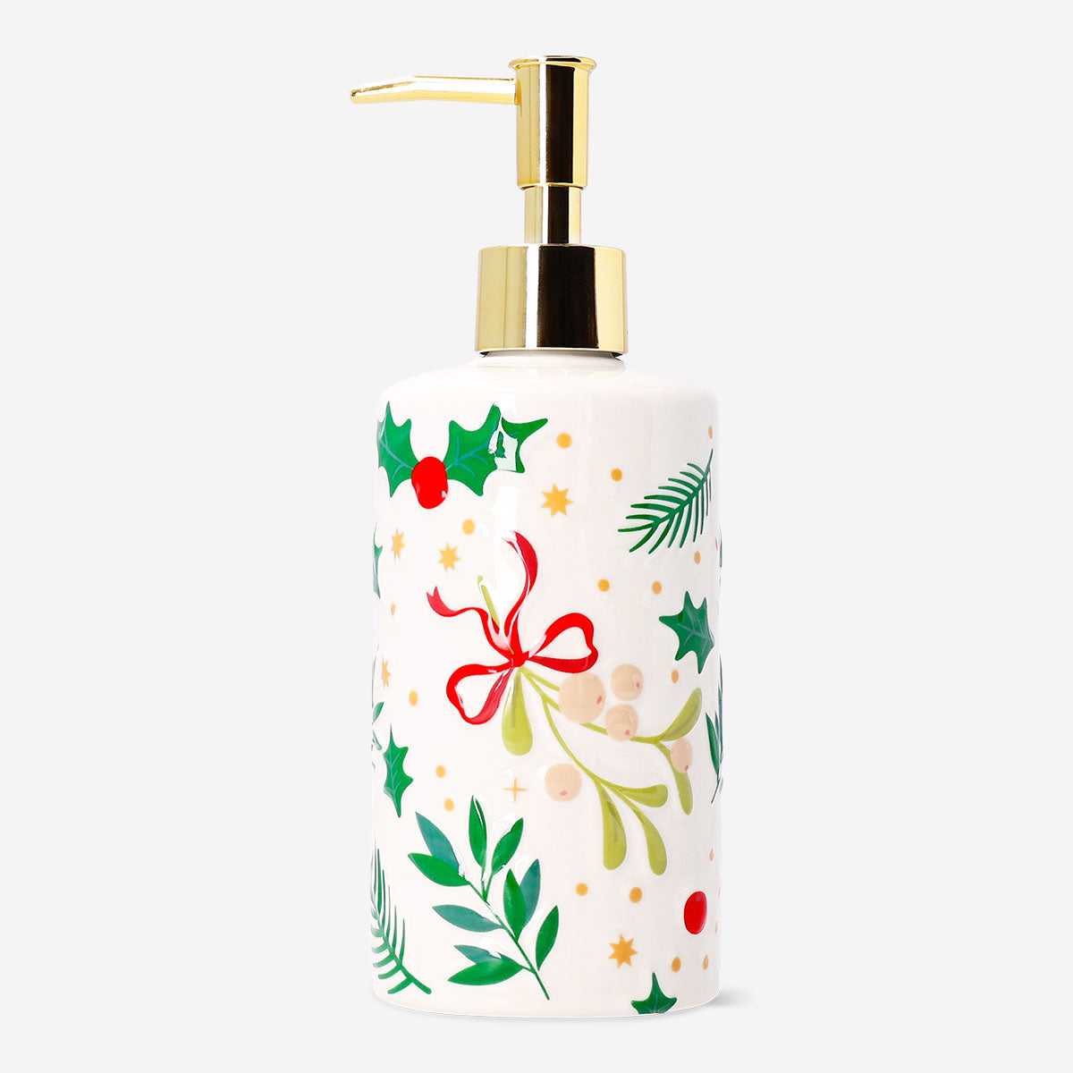 Flying Tiger Copenhagen soap dispenser with Christmas print, 20 cm tall, decorative home accessory for holiday-themed bathroom or kitchen.