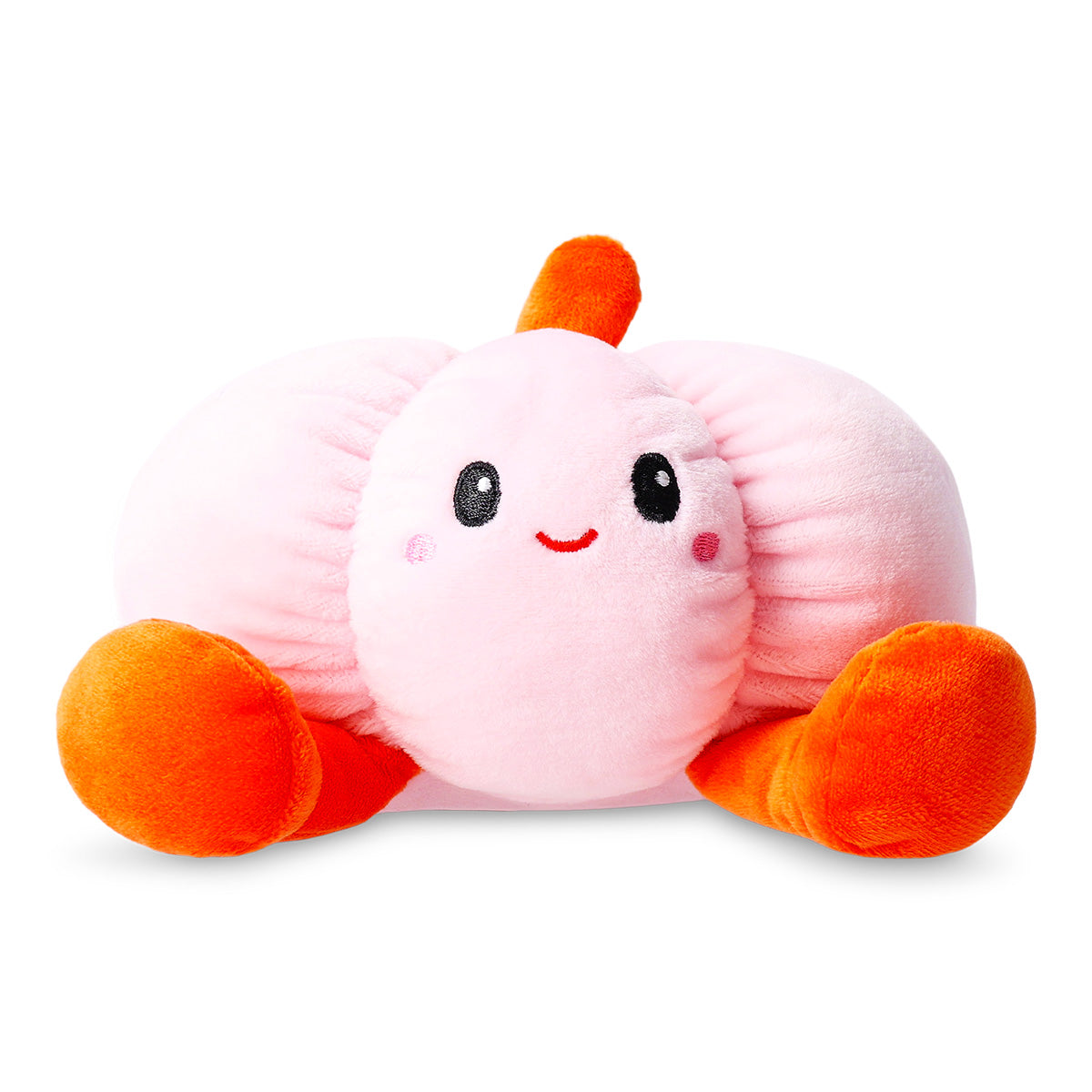 Flying Tiger Copenhagen plush toy featuring a smiling pumpkin with orange fabric and embroidered facial features.