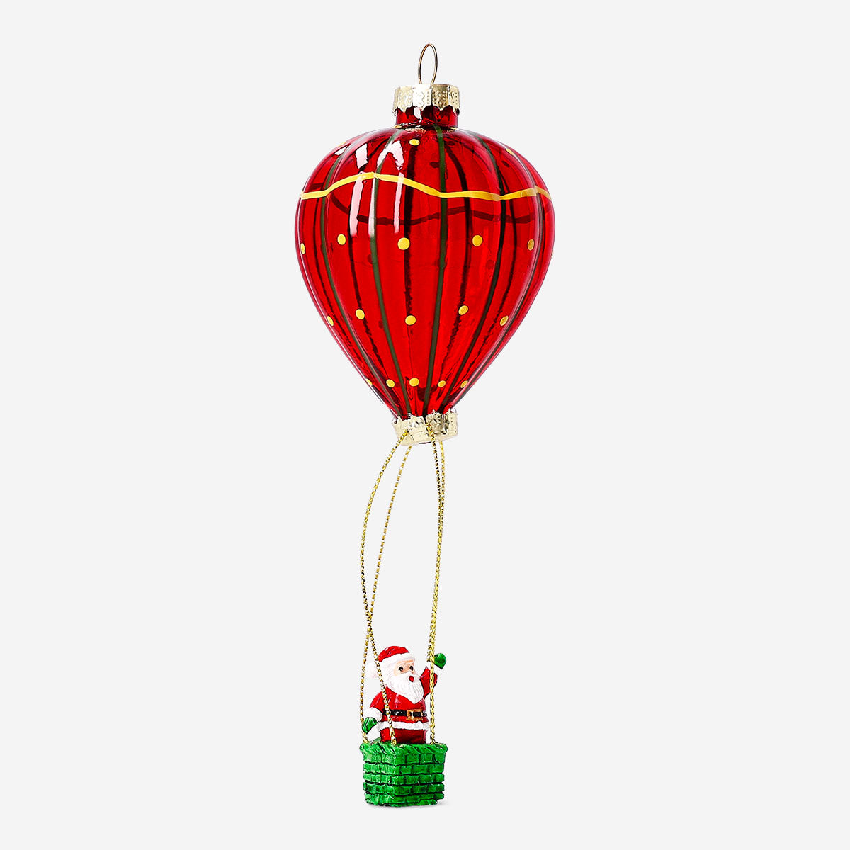 Decorative ceramic bauble featuring Santa in a hot air balloon, perfect for holiday home decor by Flying Tiger Copenhagen.