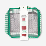Set of five Flying Tiger Copenhagen leisure organizer bags for travel, featuring various sizes in vibrant colors for packing and storage.