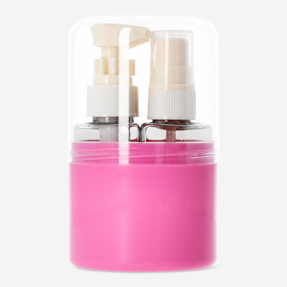 Pink Flying Tiger Copenhagen travel set with stickers, includes four leisure items in a compact case, perfect for on-the-go use.