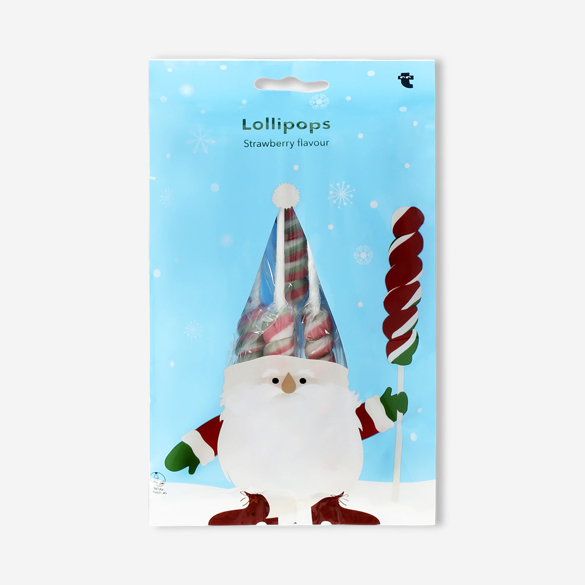 Strawberry-flavored Twister lollipops by Flying Tiger Copenhagen, colorful swirl design, with shiny candy coating.