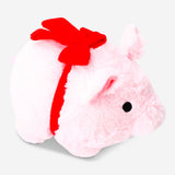 Flying Tiger Copenhagen plush pig toy with a red ribbon and bow, soft fabric character for children and collectors.