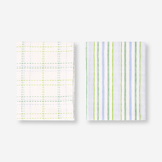 Set of tea towels with checks and stripes - 2 pcs