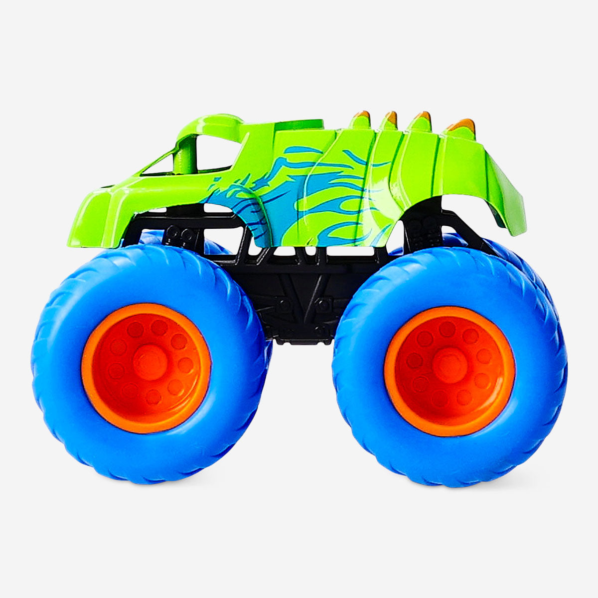 Flying Tiger Copenhagen dinosaur-themed monster truck toy with colorful dinosaur graphics and rugged wheels for kids.