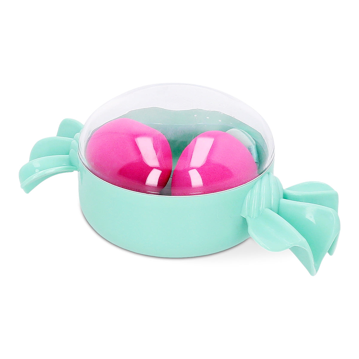 Flying Tiger Copenhagen makeup blender sponges in a hard candy box, ideal for applying and blending cosmetics.