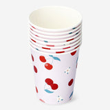 Set of 8 Flying Tiger Copenhagen paper party cups with cherry print design for festive gatherings.