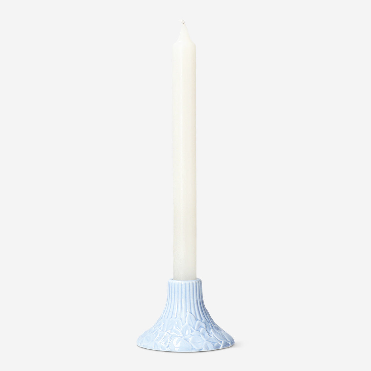 Blue Ceramic Candleholder with Embossed Hydrangeas – Elegant Decor