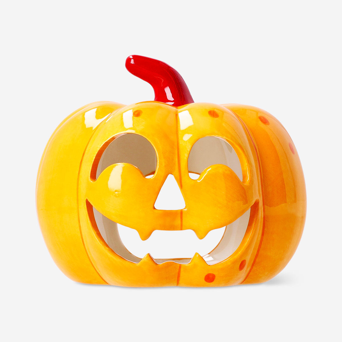 LED pumpkin candle holder from Flying Tiger Copenhagen, 14 cm tall, with a glowing pumpkin design for cozy home decor.