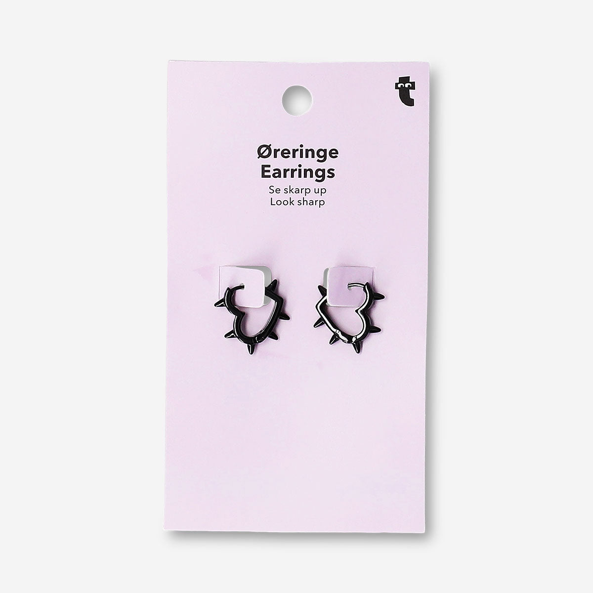 Black studded heart earrings made of textile, featuring a fashionable heart design by Flying Tiger Copenhagen.