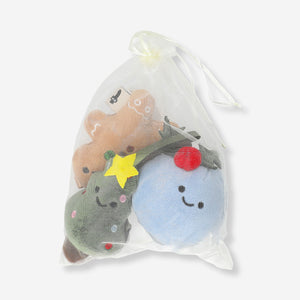 Set of three Christmas plush toys featuring festive characters by Flying Tiger Copenhagen, soft and cuddly holiday-themed toys.
